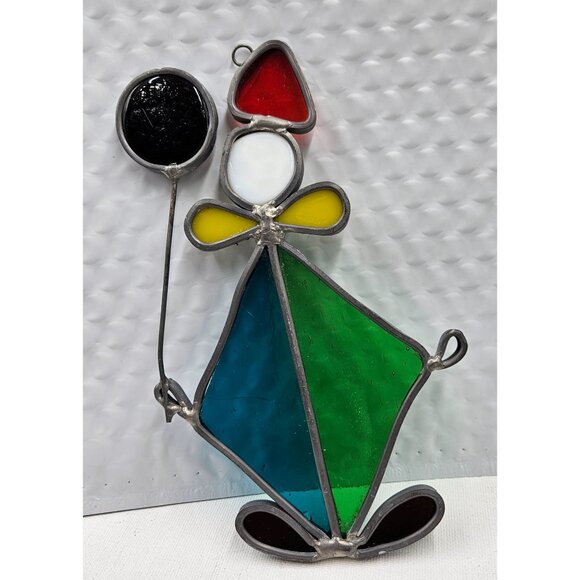 Vintage Stained Glass Suncatcher Clown Decoration With Balloon - Picture 2 of 2